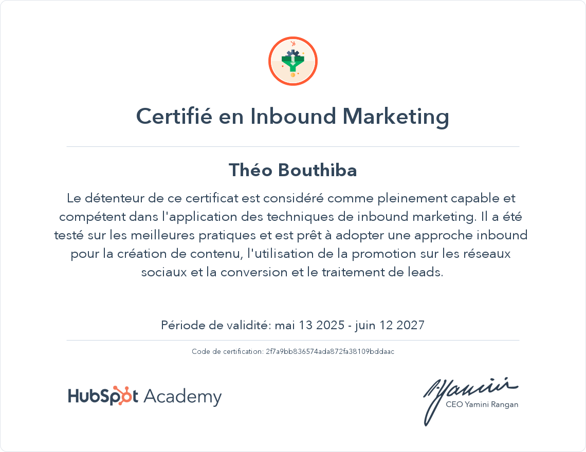 Votre certificat
