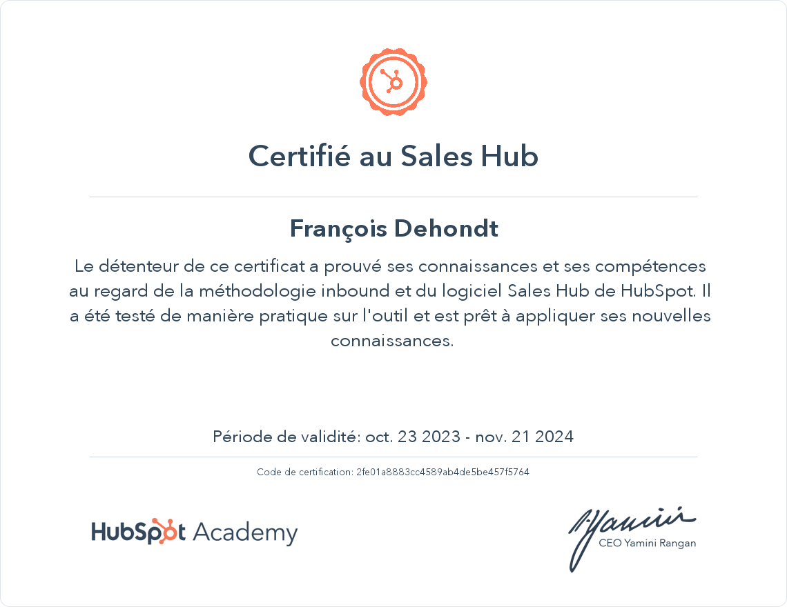 Votre certificat