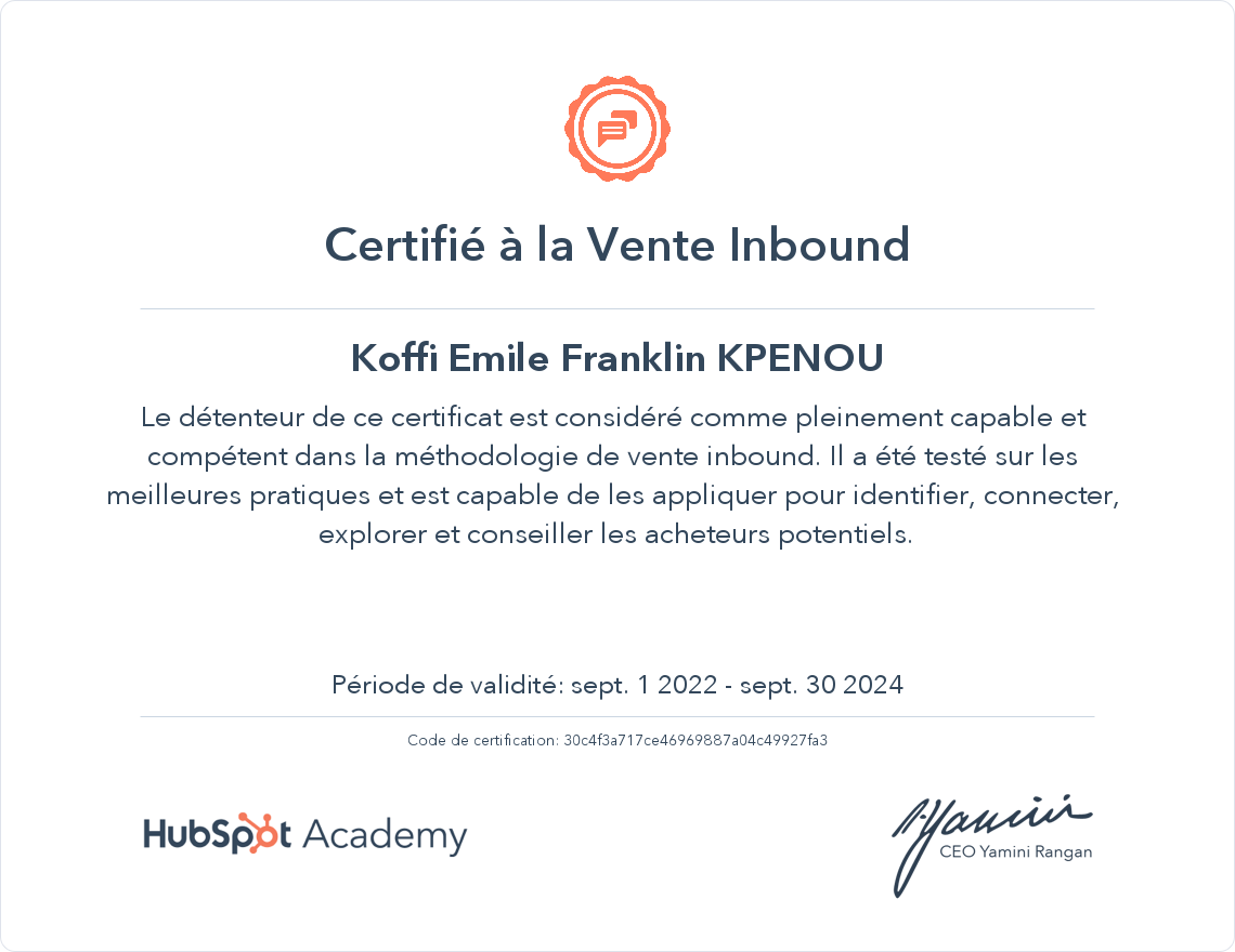 Votre certificat