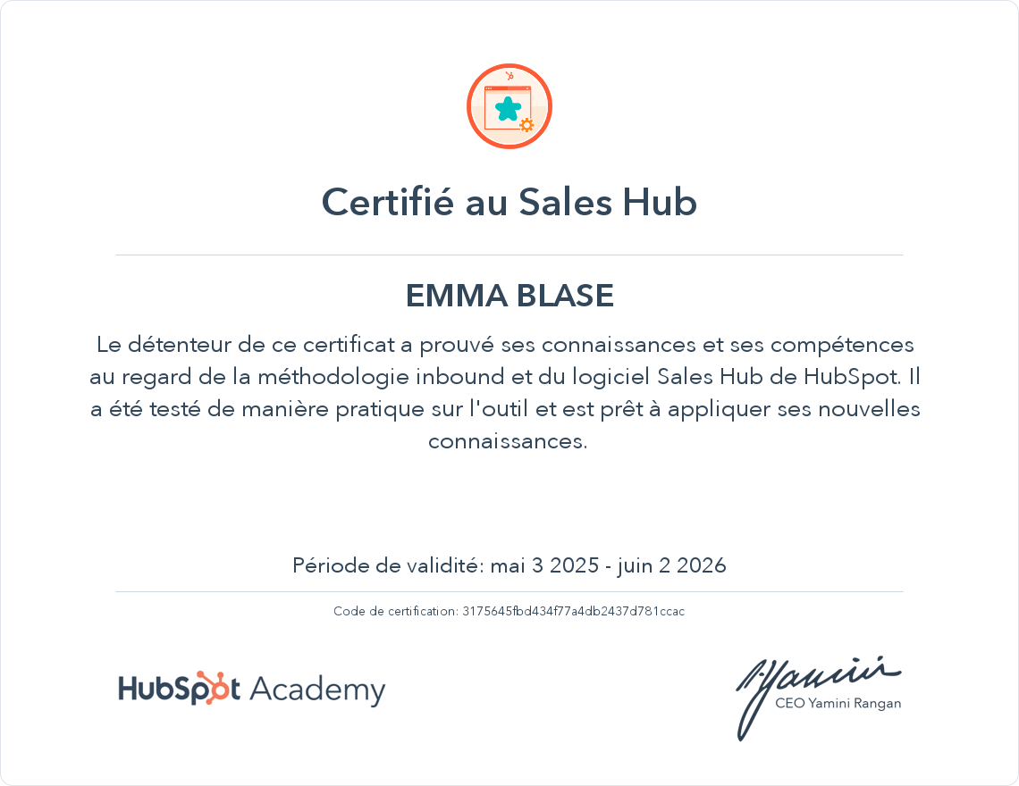 Votre certificat