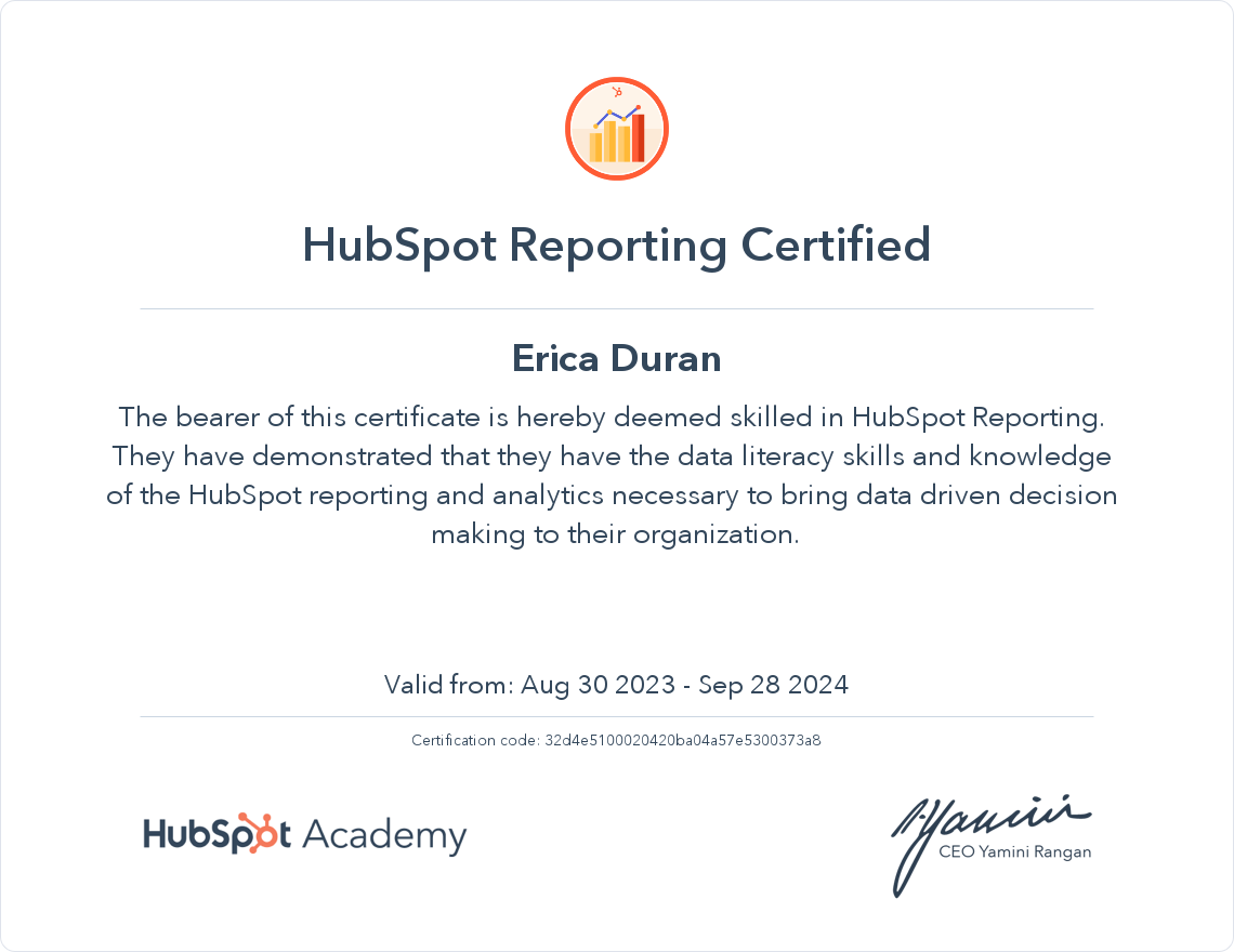 HubSpot Academy HubSpot Reporting Certification