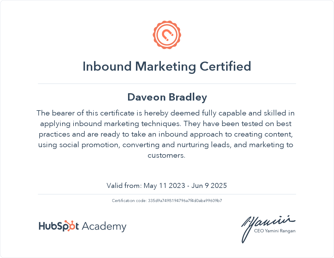 HubSpot Academy Inbound Marketing Certification