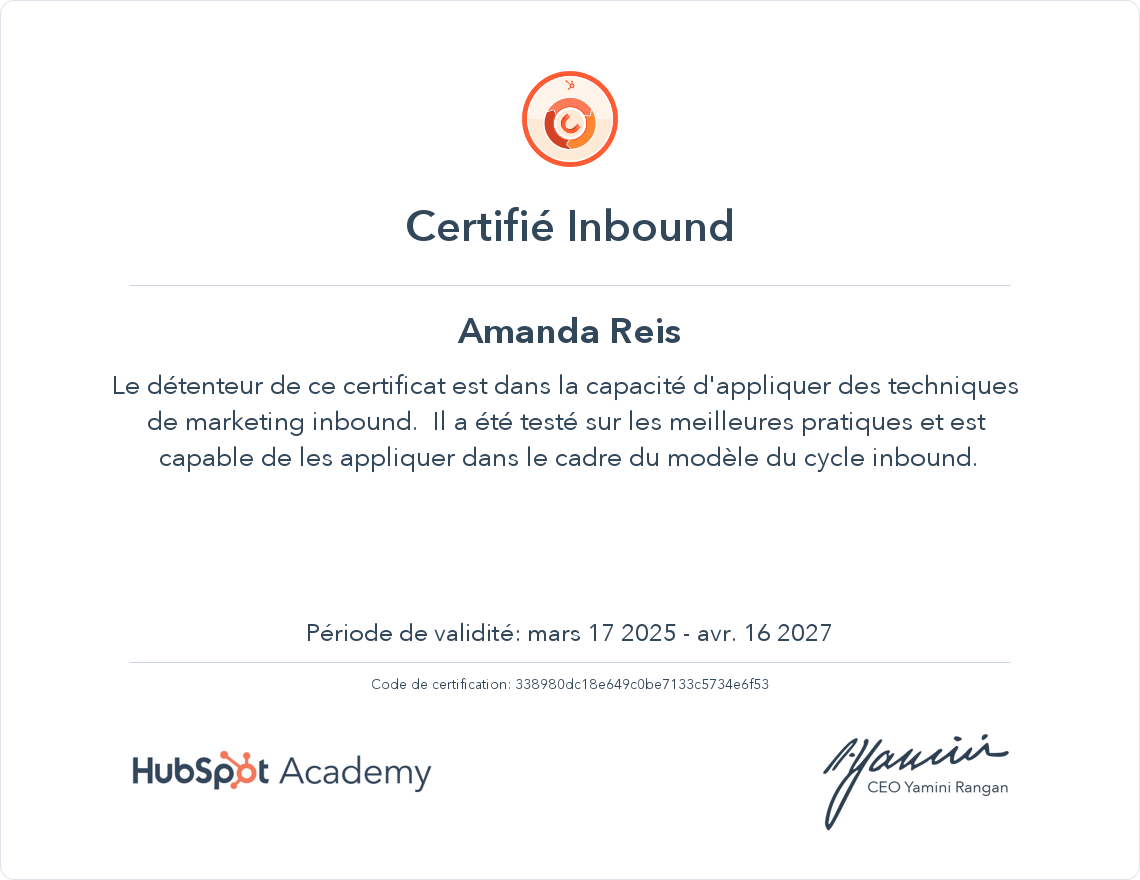 Votre certificat