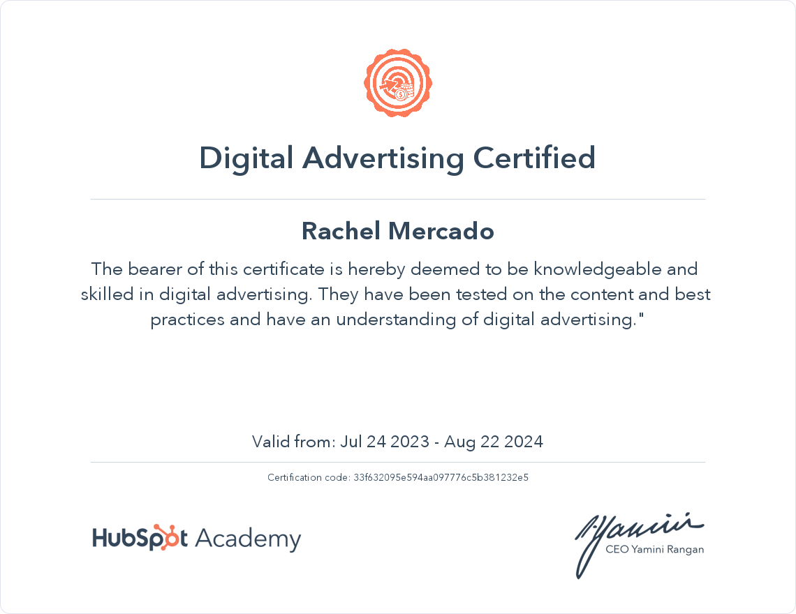 HubSpot Academy Digital Advertising Certification