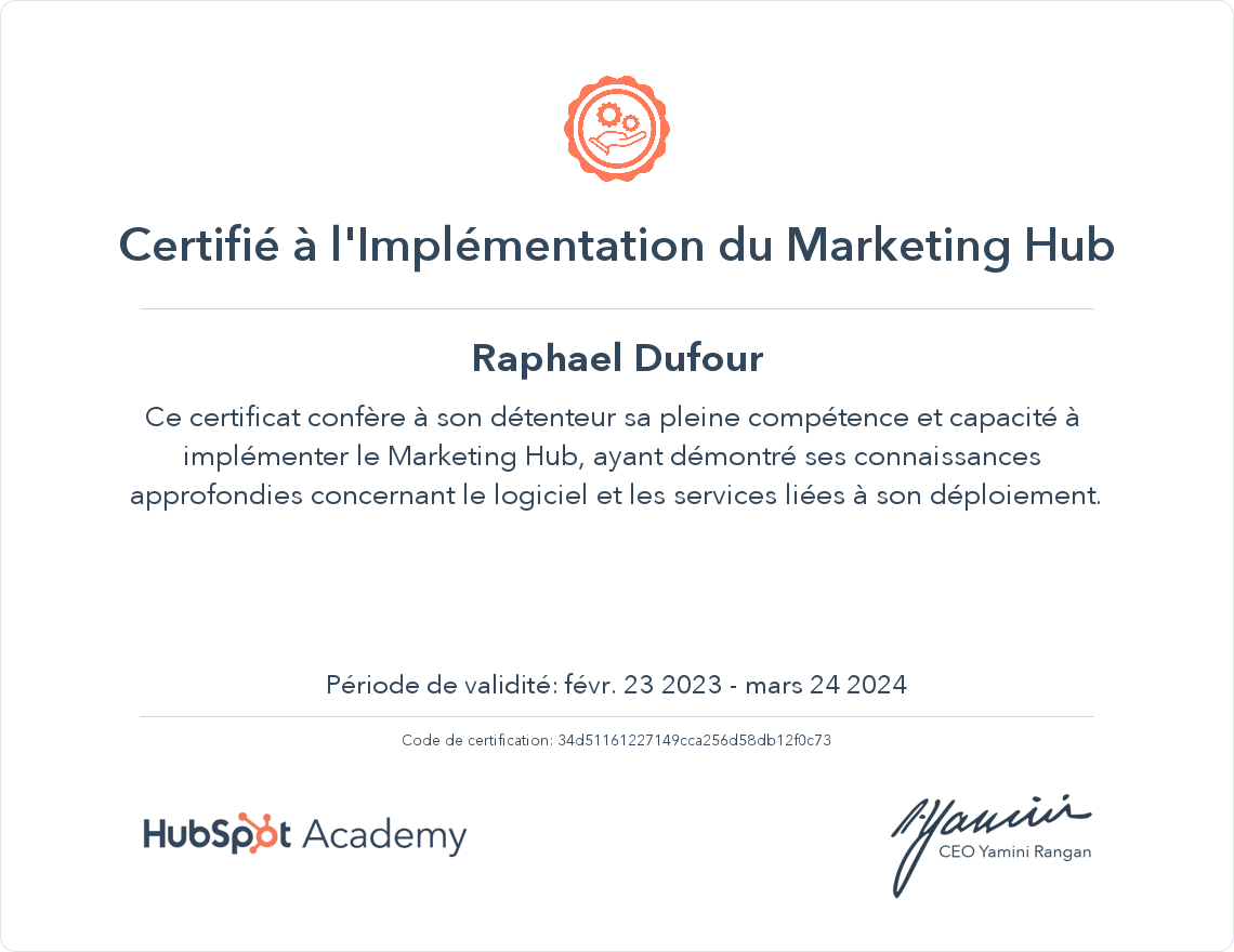HubSpot Academy Marketing Hub Implementation Certification