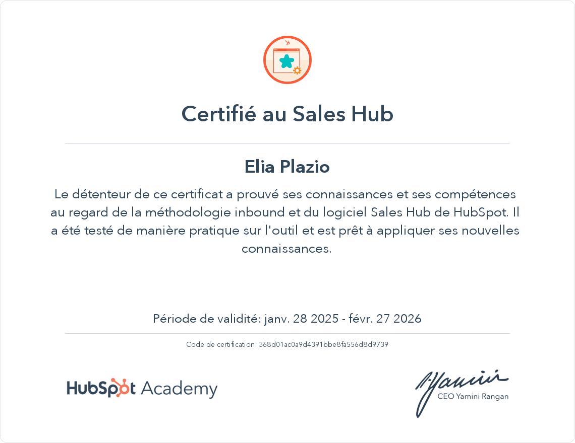 Votre certificat