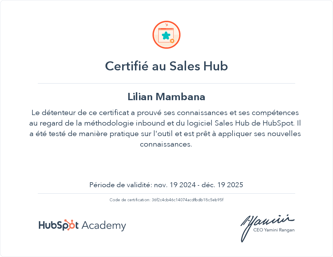 Votre certificat