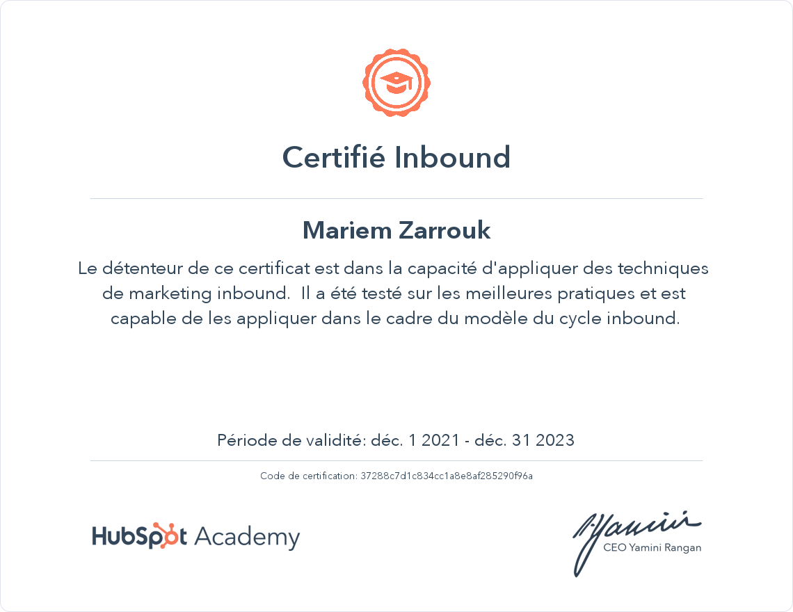 Votre certificat