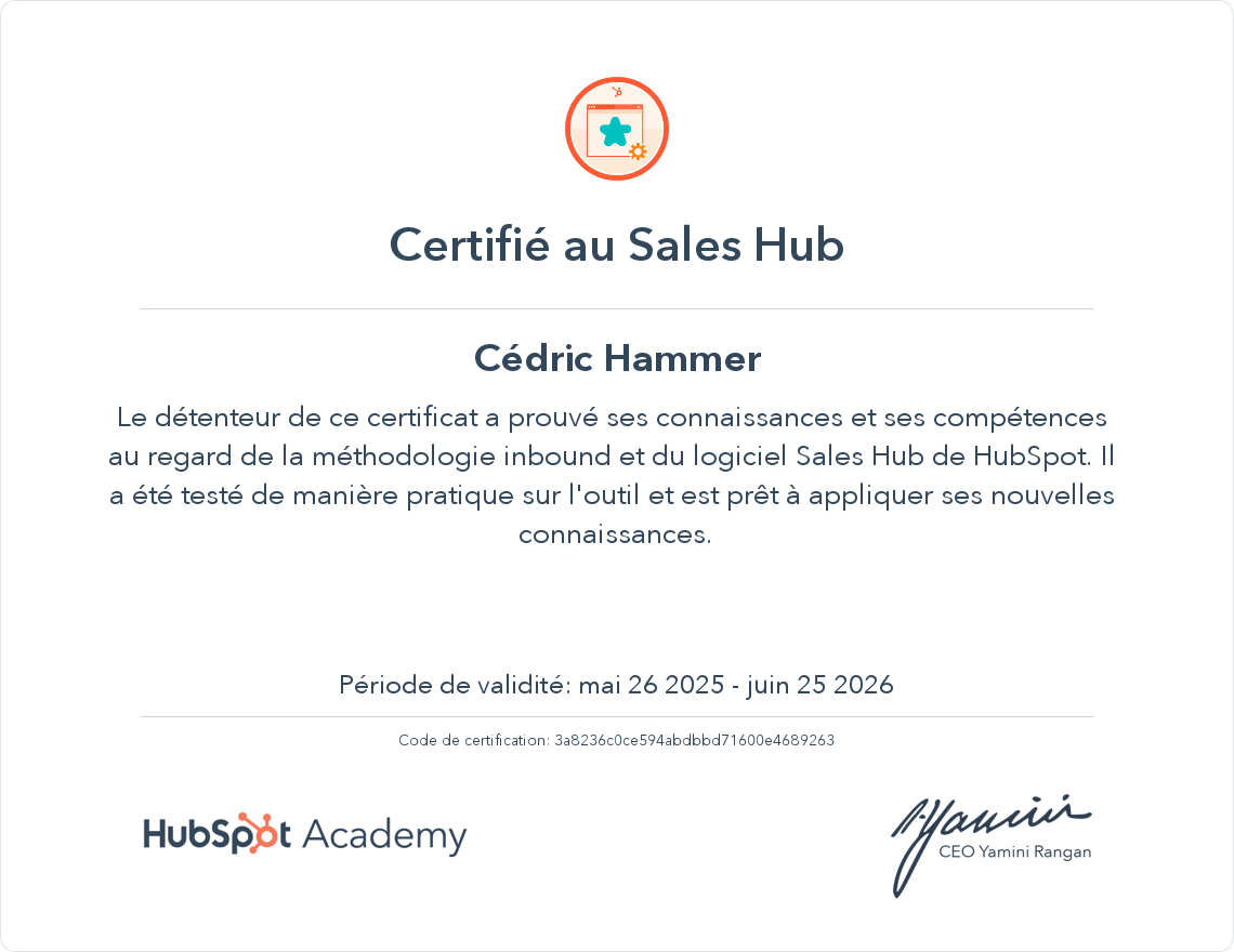 Votre certificat