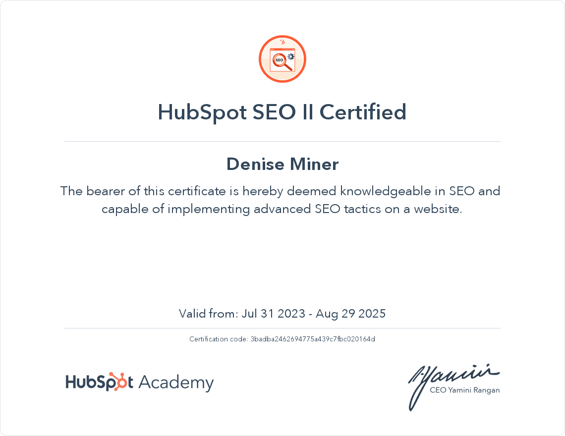 HubSpot Academy SEO II Certification