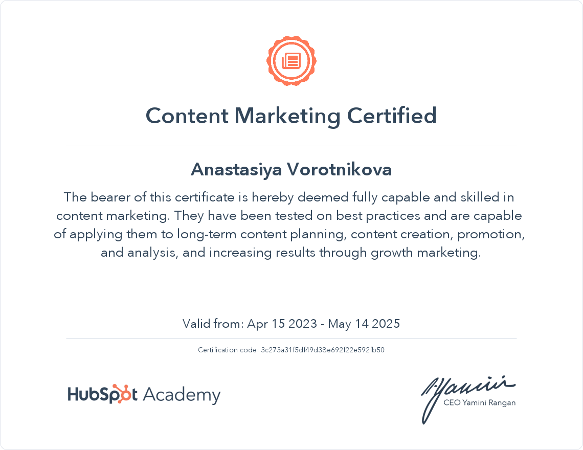 Your certificate