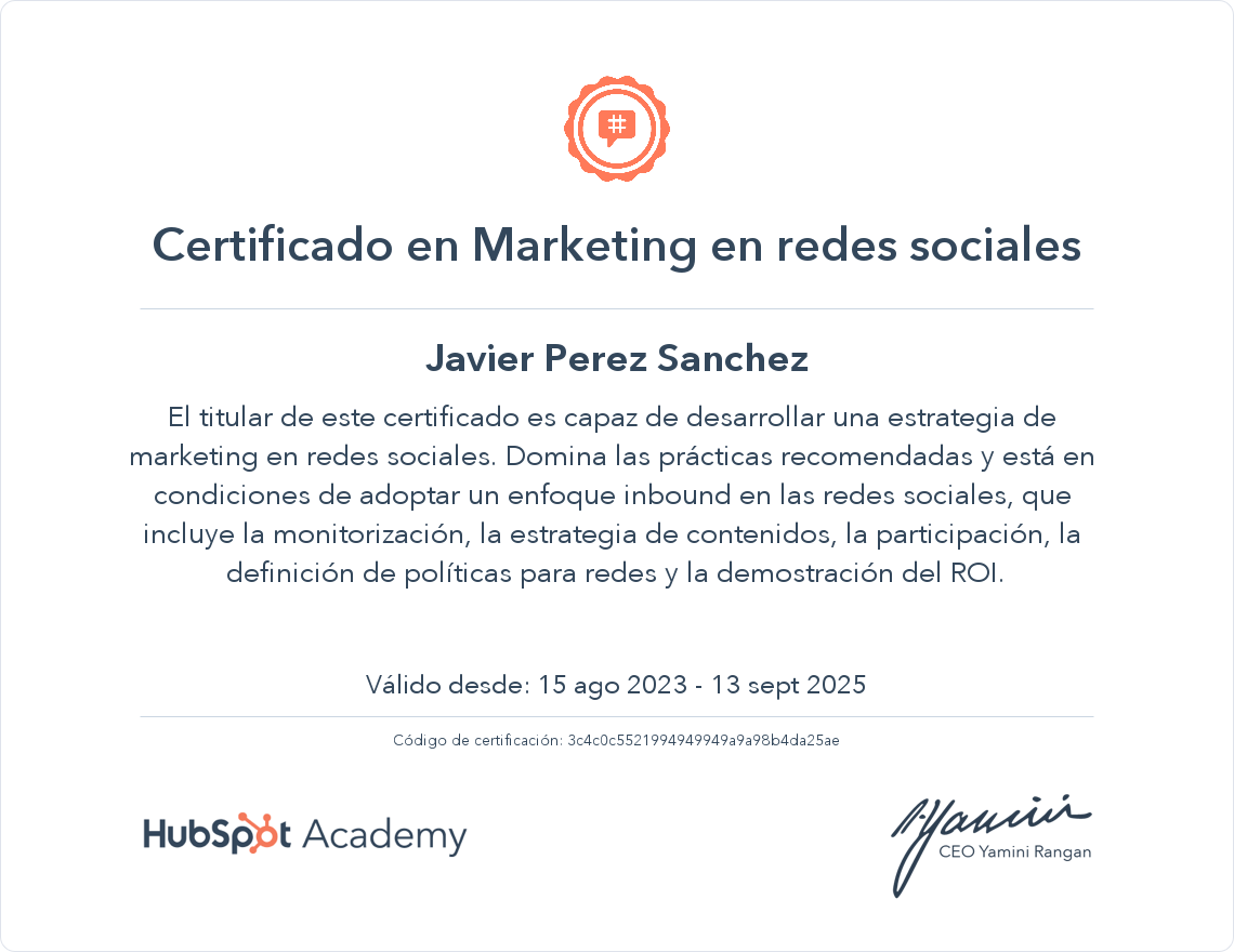 HubSpot Academy Social Media Marketing Certification