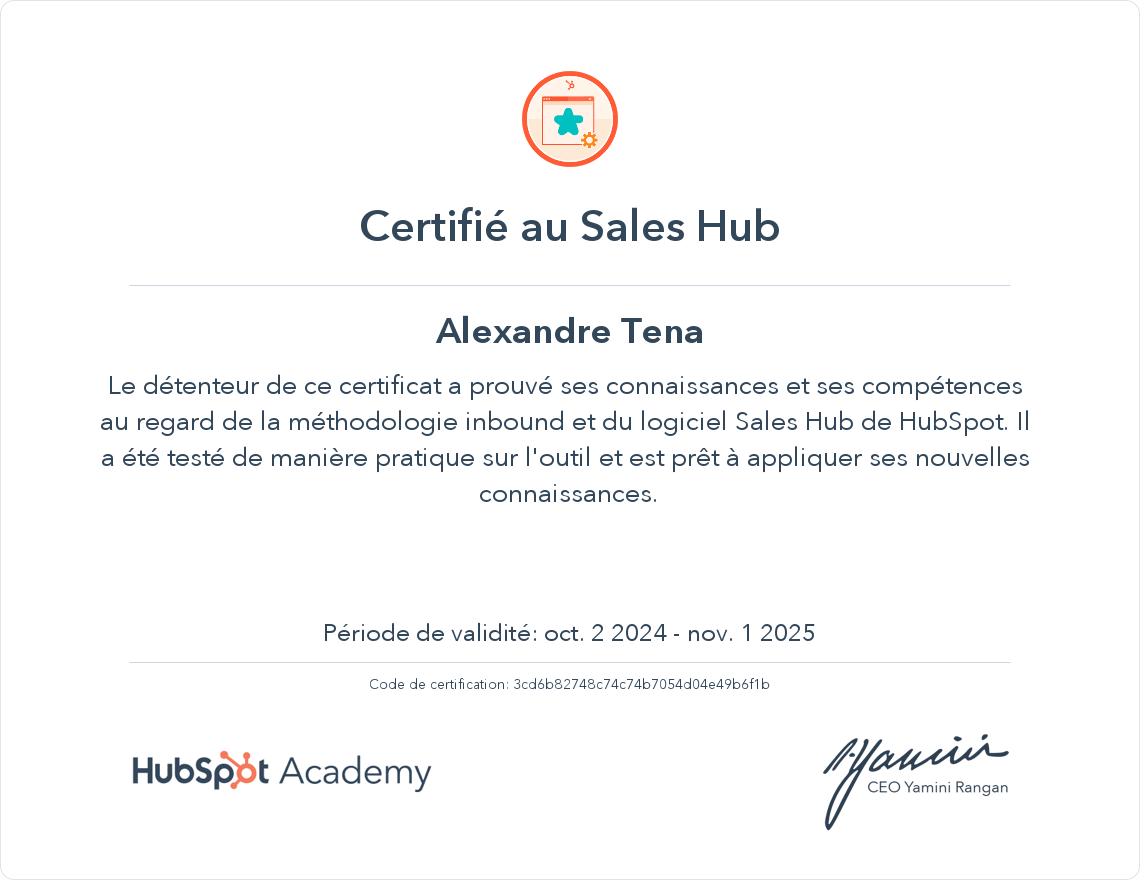 Votre certificat