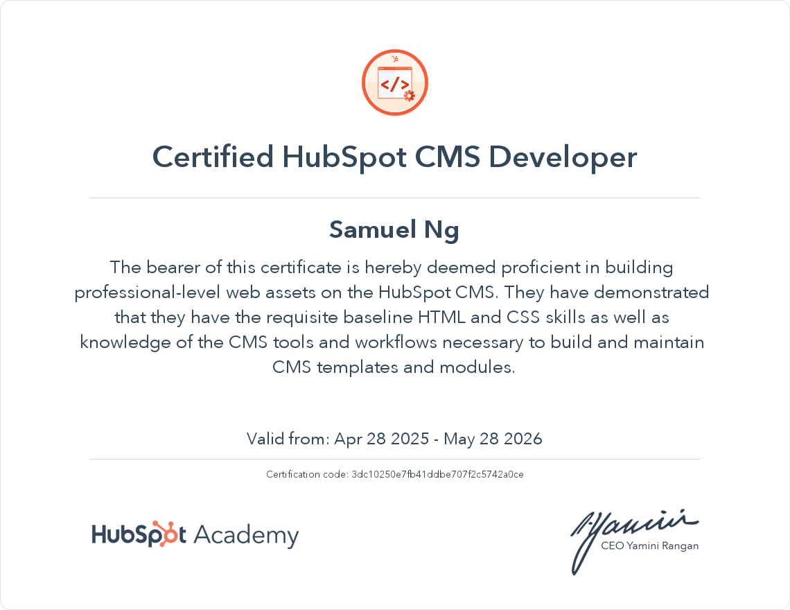 Hubspot CMS Developer Certificate