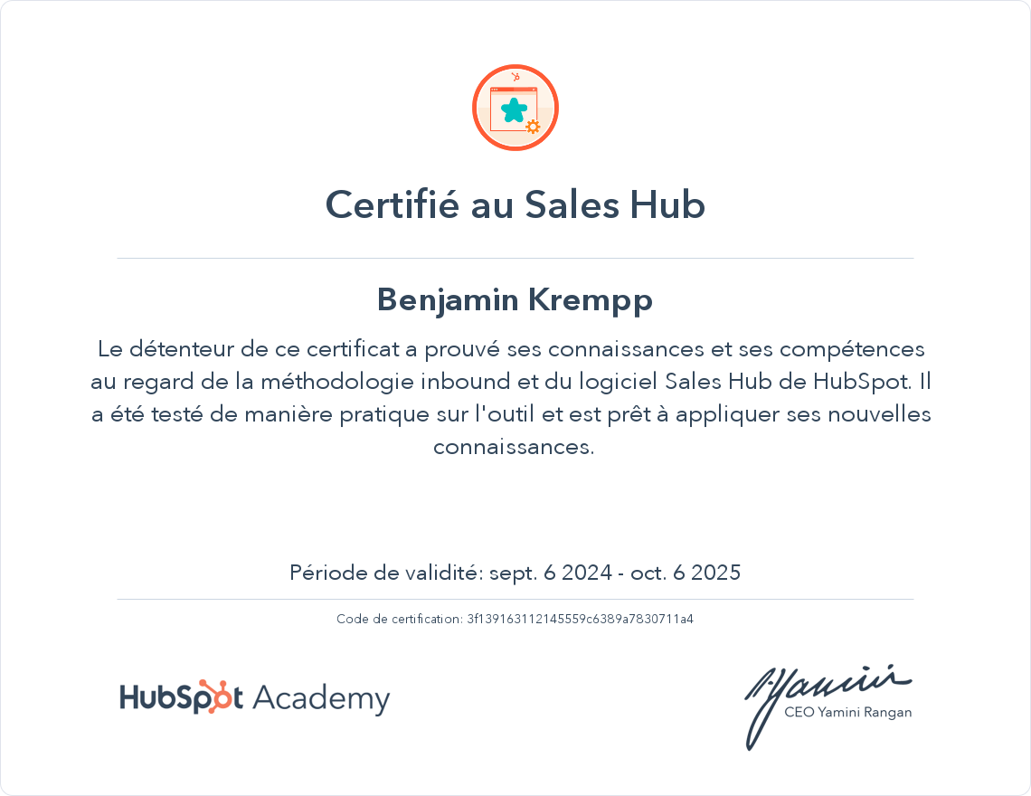 Votre certificat