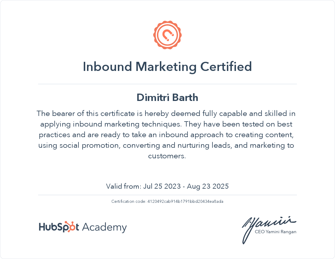 HubSpot Academy Inbound Marketing Certification