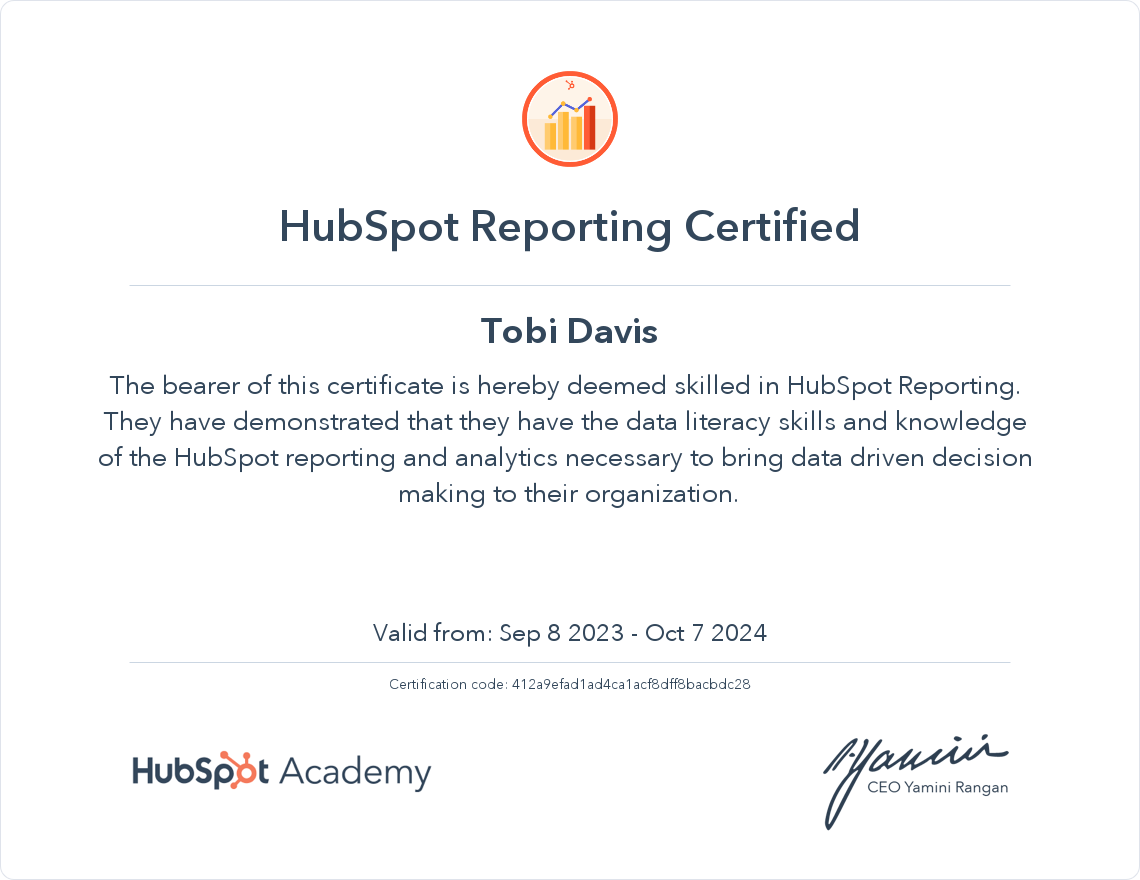 HubSpot Academy HubSpot Reporting Certification