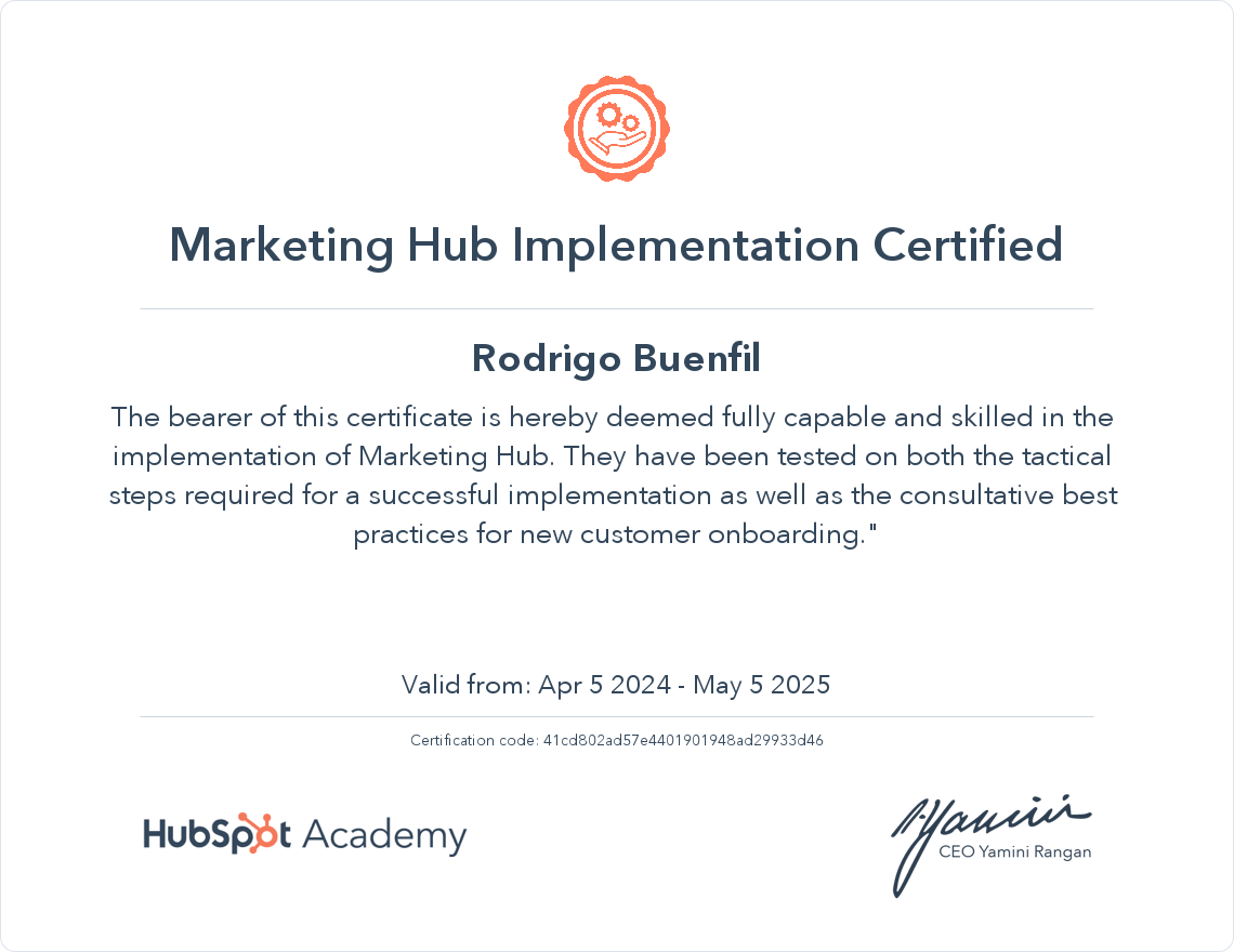 HubSpot Academy Marketing Hub Implementation Certification
