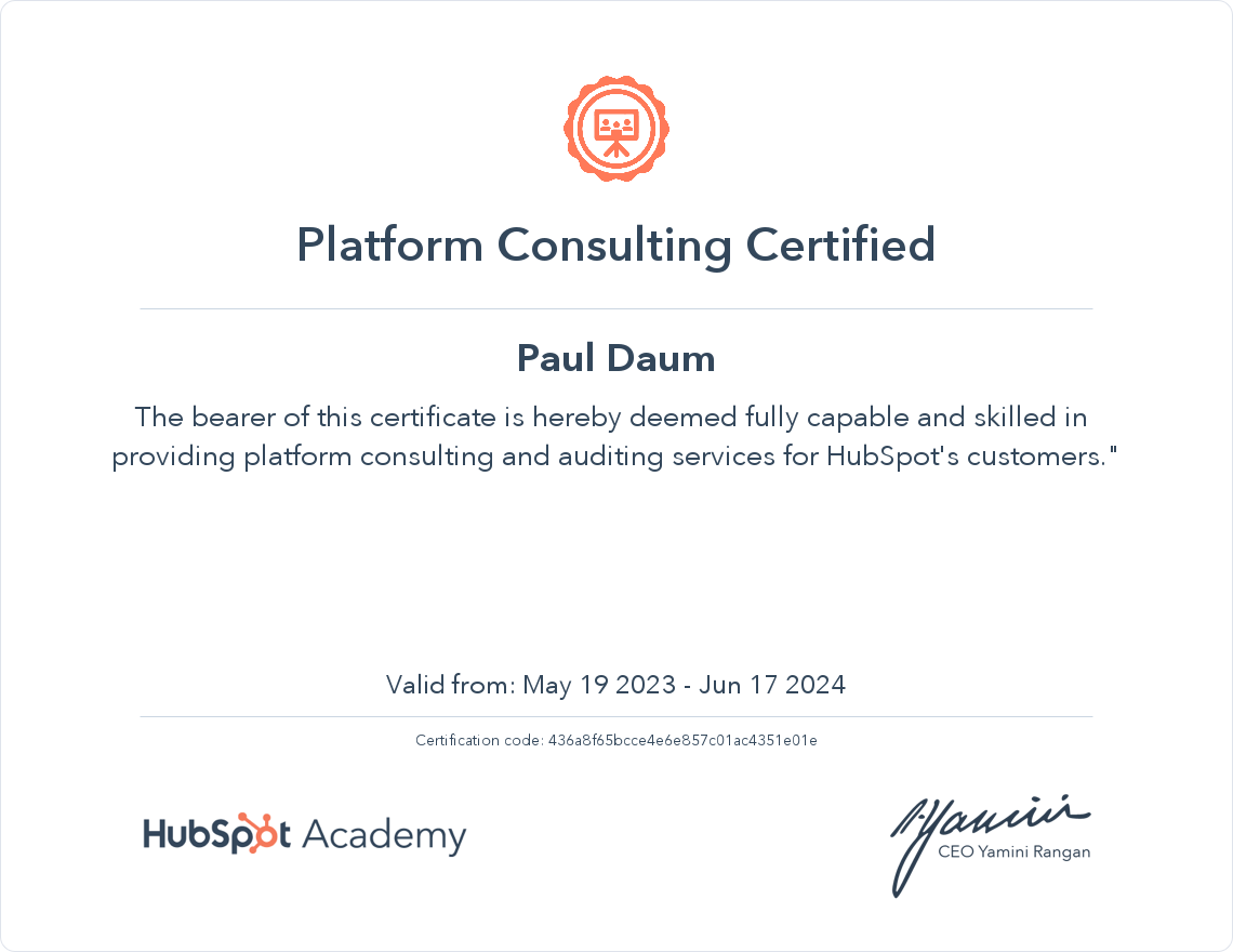 HubSpot Academy Platform Consulting Certification
