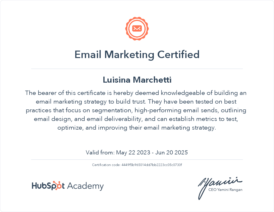 HubSpot Academy Email Marketing 2018 Certification
