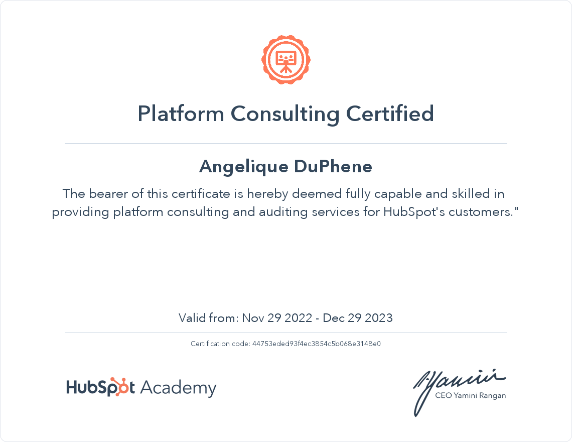 HubSpot Academy Platform Consulting Certification