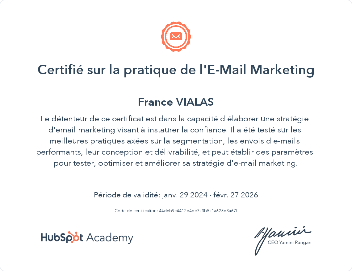 Votre certificat