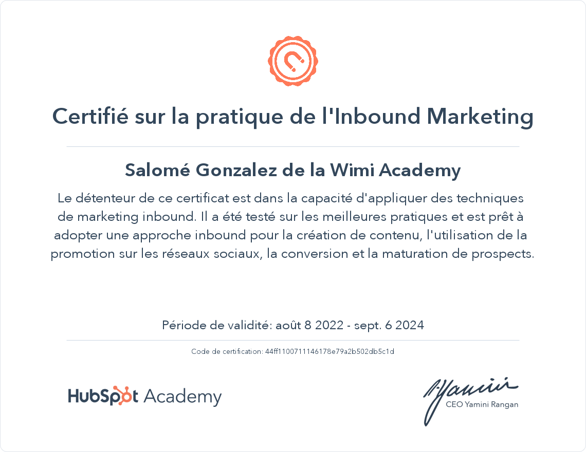 Votre certificat