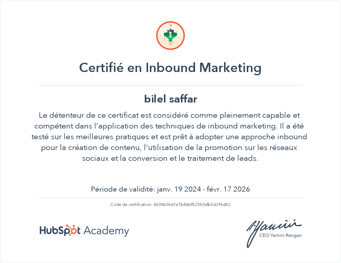 Votre certificat