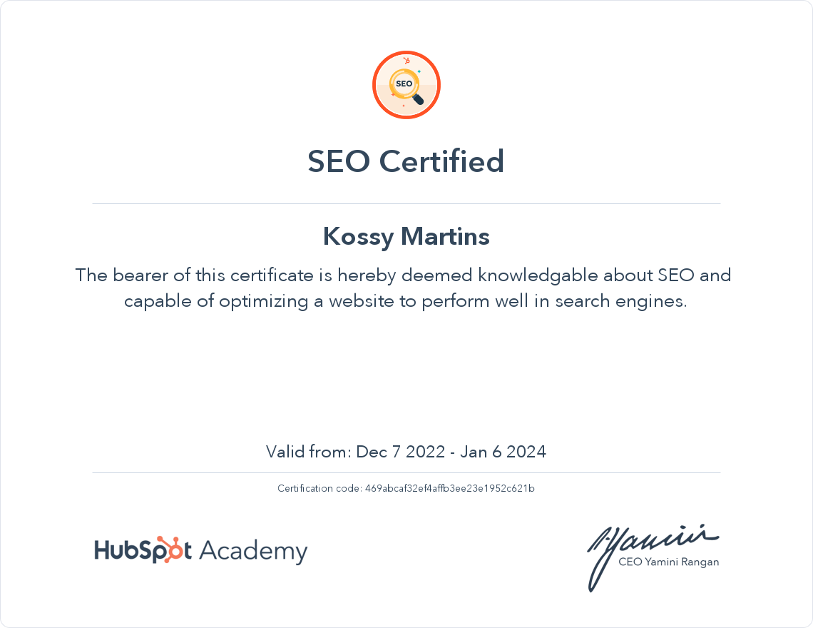 Your certificate
