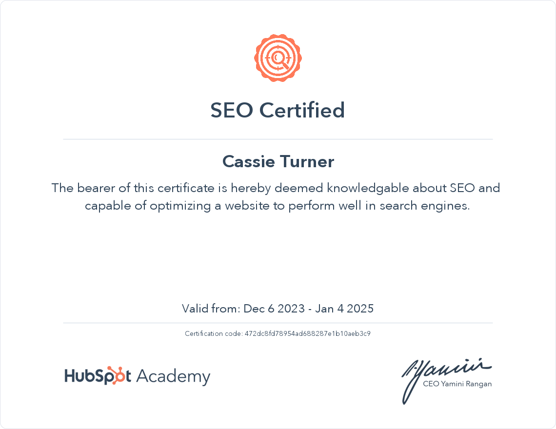 Your certificate