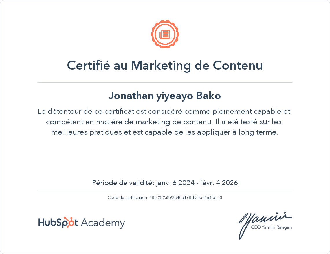 Votre certificat