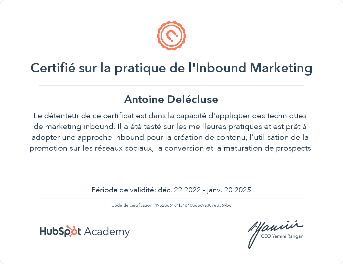 Votre certificat