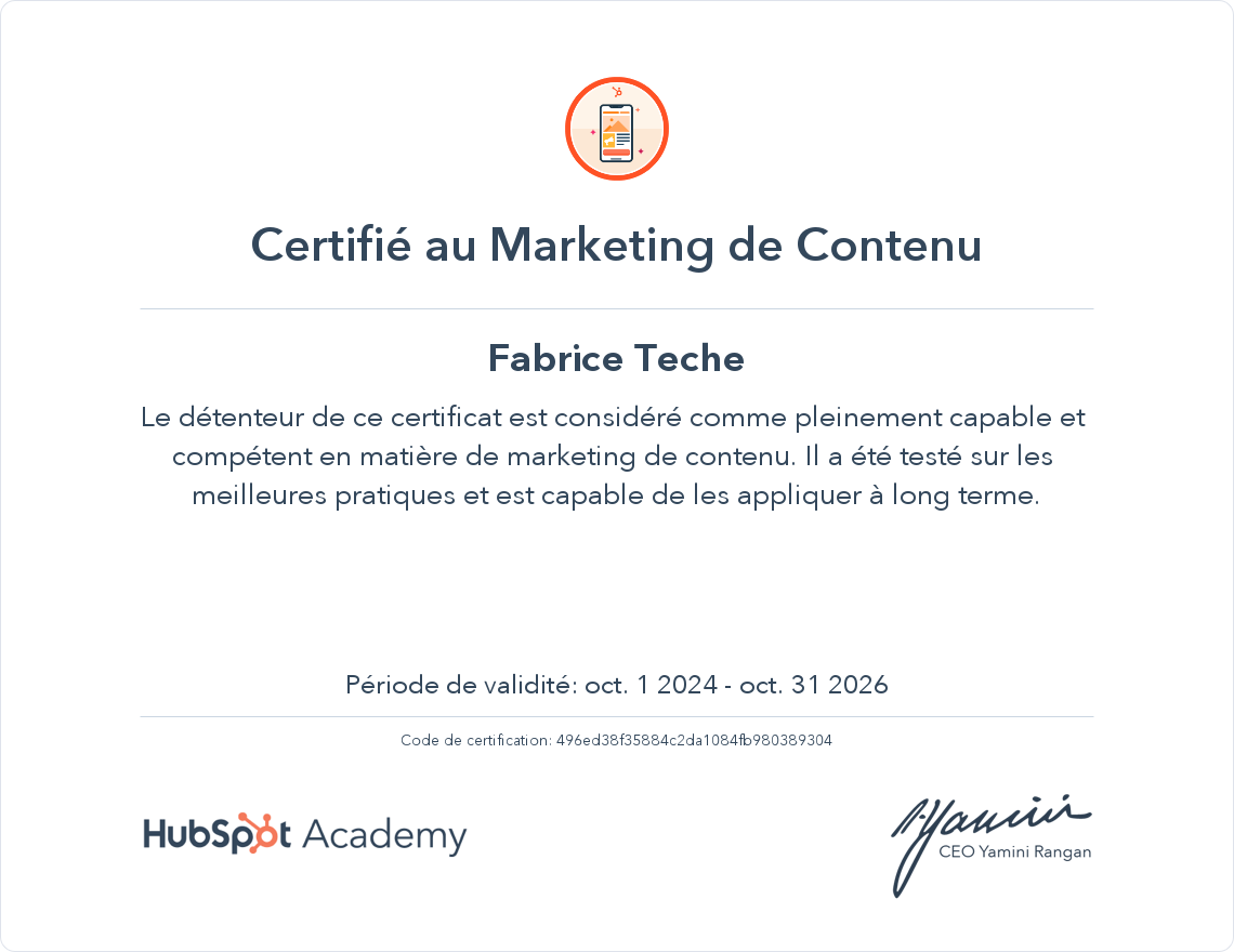Votre certificat