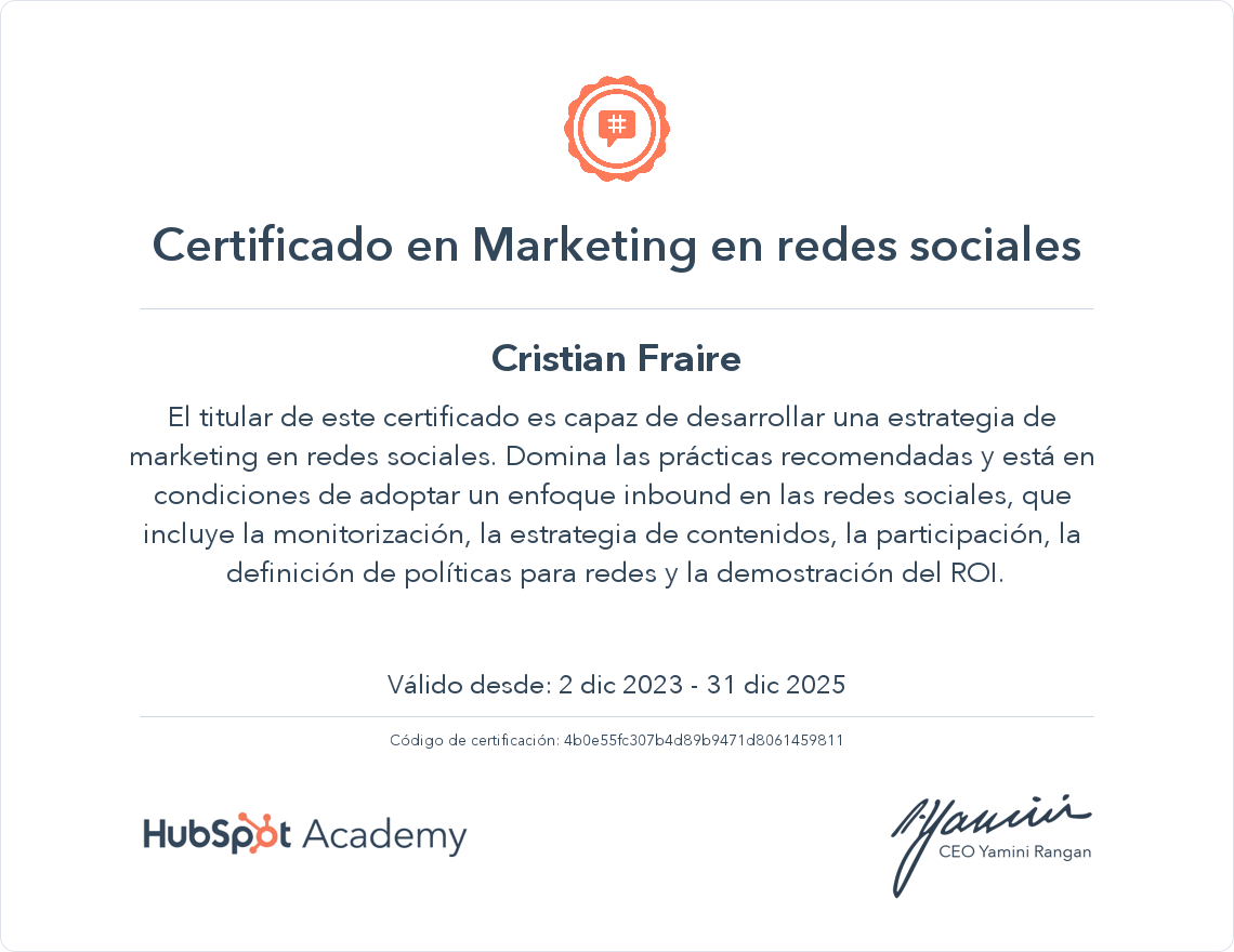 HubSpot Academy Social Media Marketing Certification