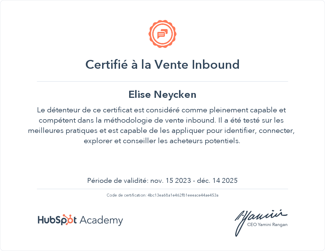 Votre certificat