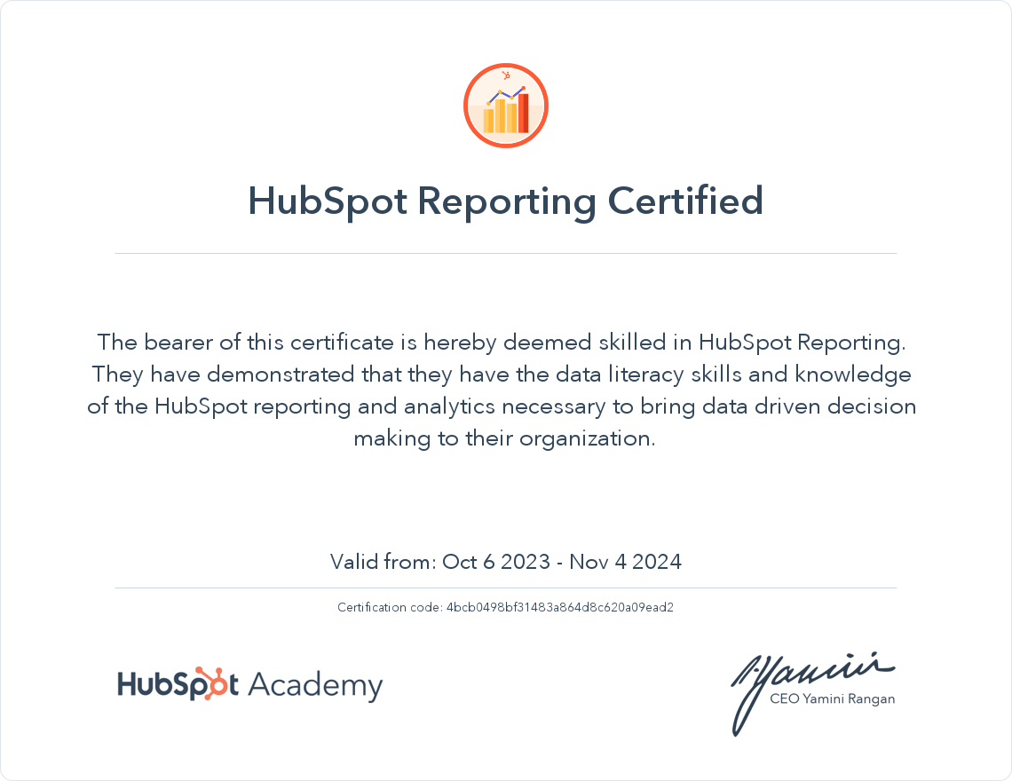 HubSpot Academy HubSpot Reporting Certification