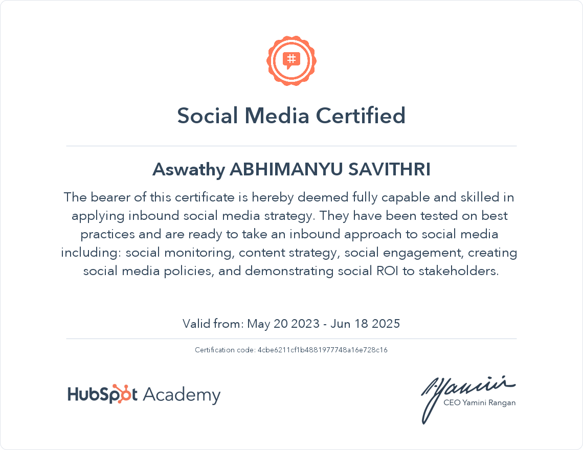 HubSpot Academy Social Media Marketing Certification
