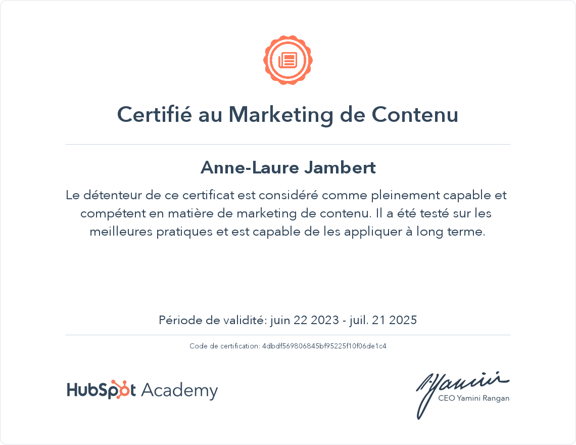Votre certificat