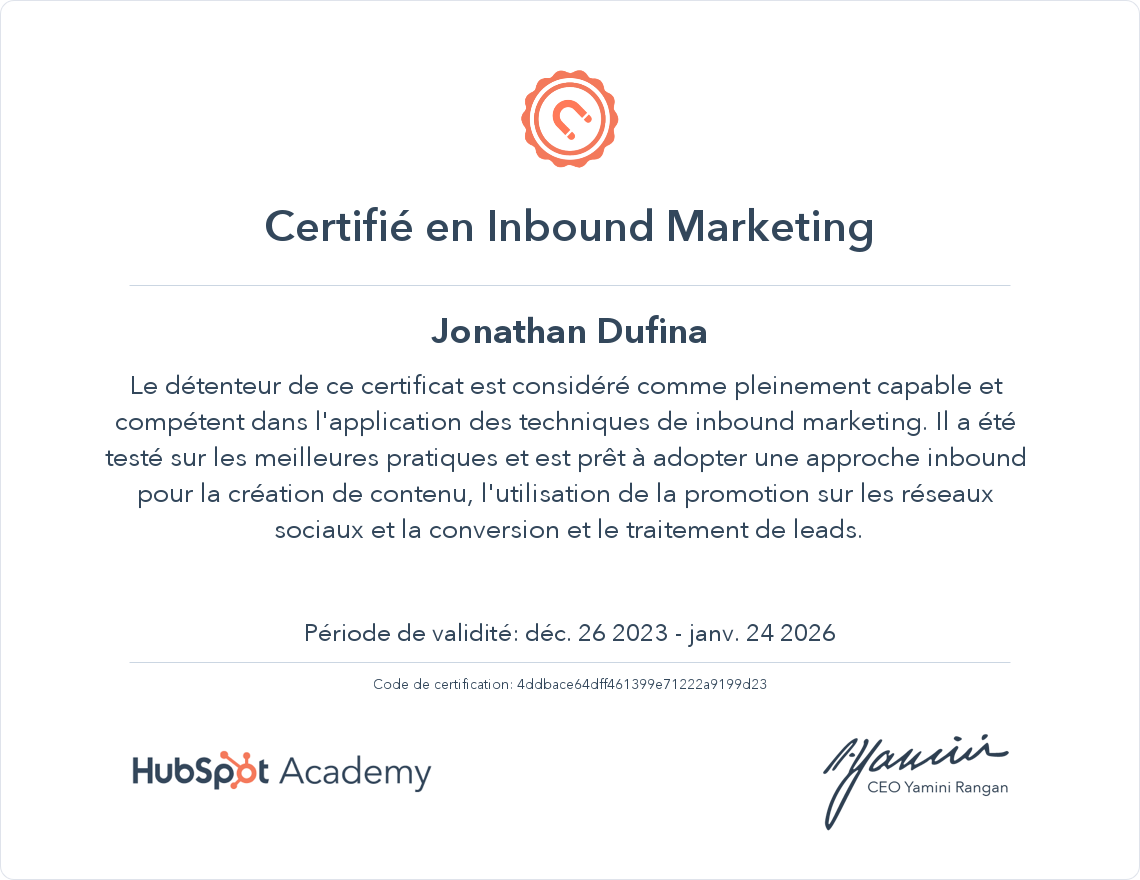 Votre certificat