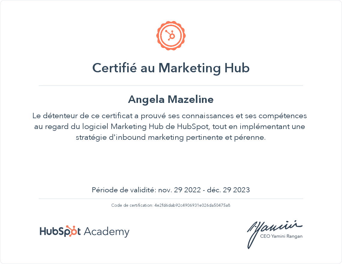 Votre certificat