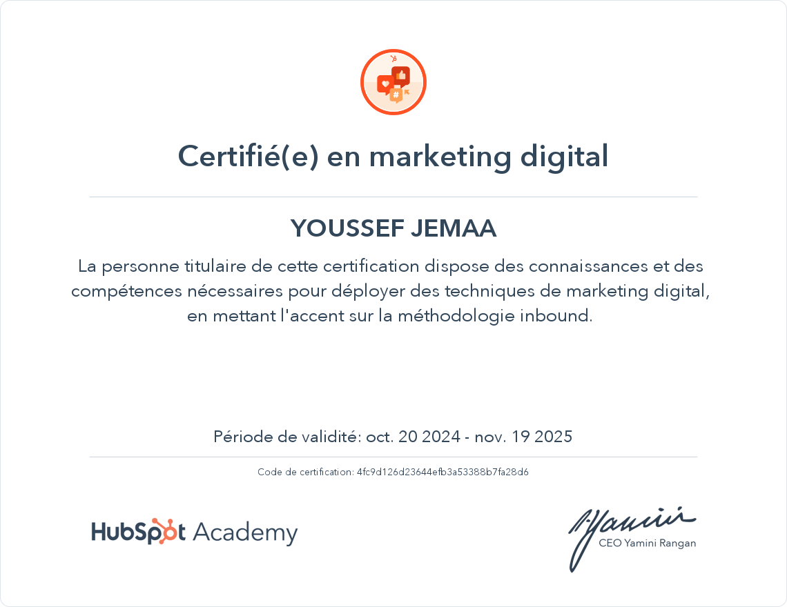 Votre certificat