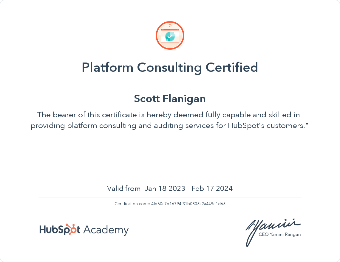 HubSpot Academy Platform Consulting Certification