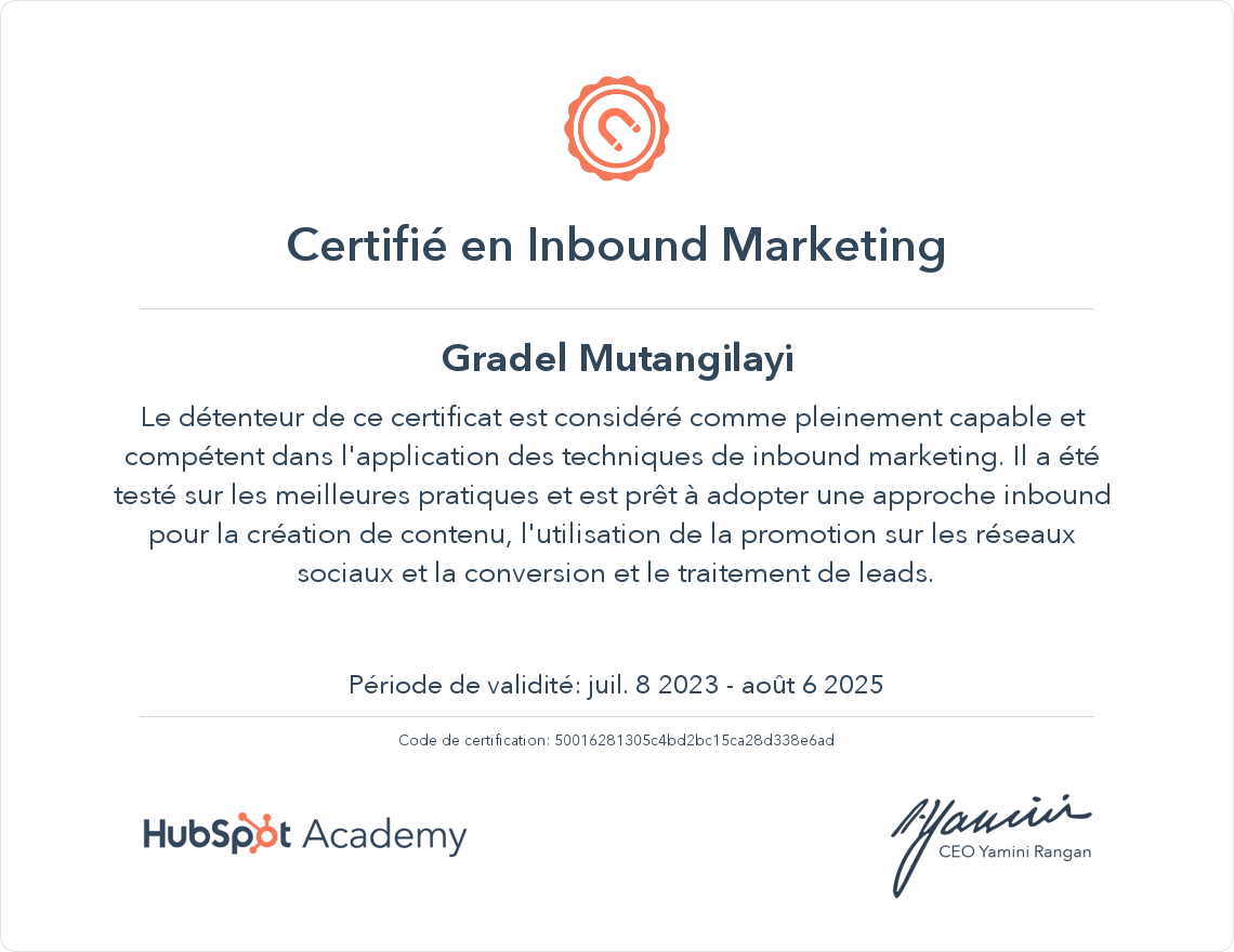 Votre certificat