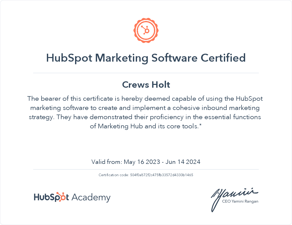 HubSpot Academy HubSpot Marketing Software Certification