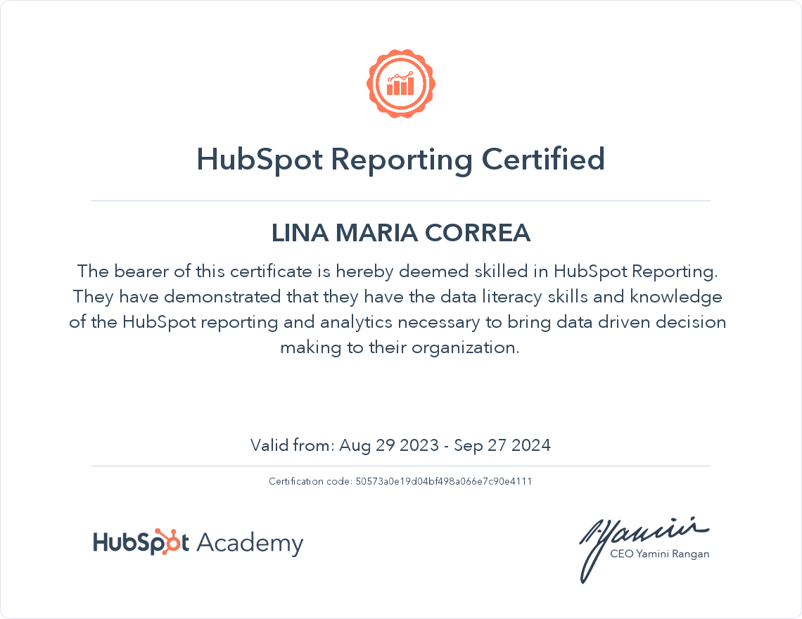 HubSpot Academy HubSpot Reporting Certification