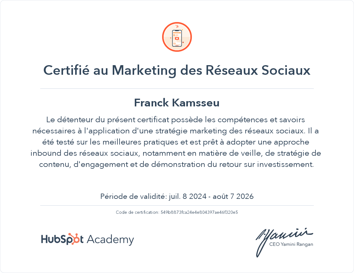 Votre certificat