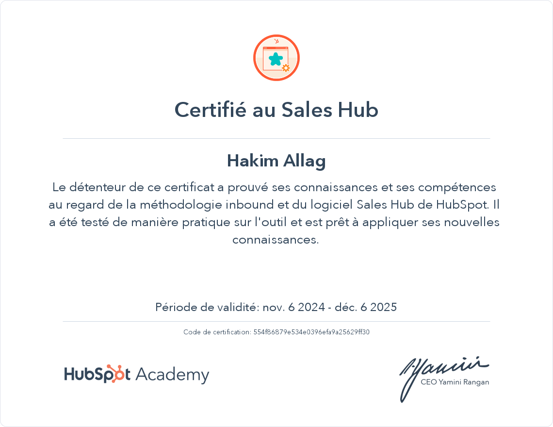Votre certificat