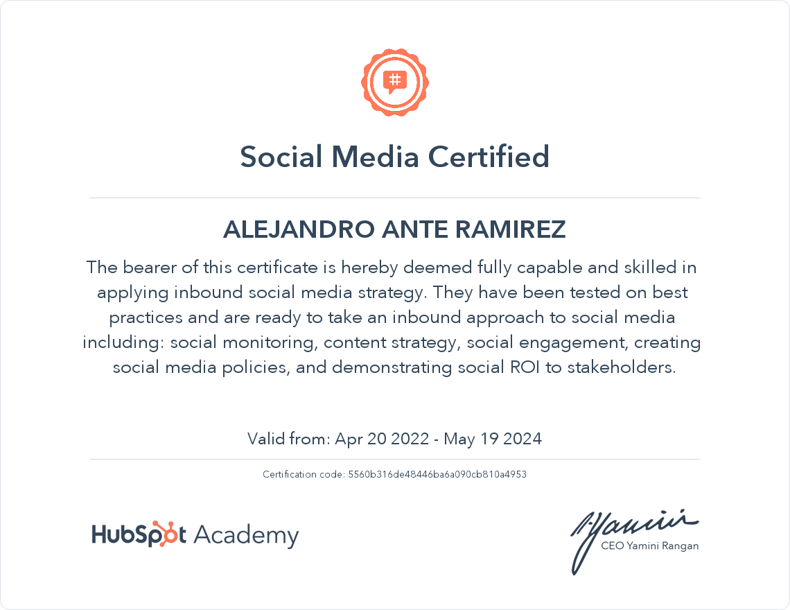 HubSpot Academy Social Media Marketing Certification