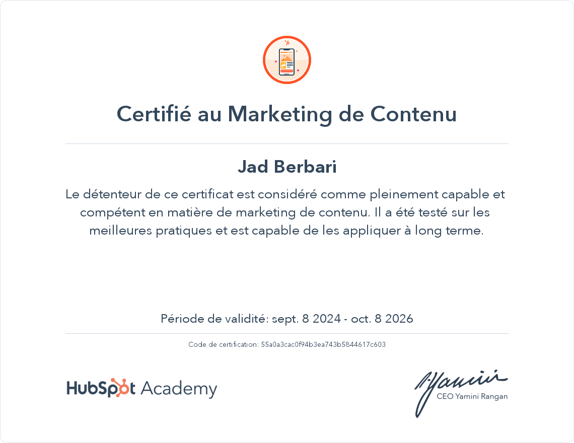 Votre certificat