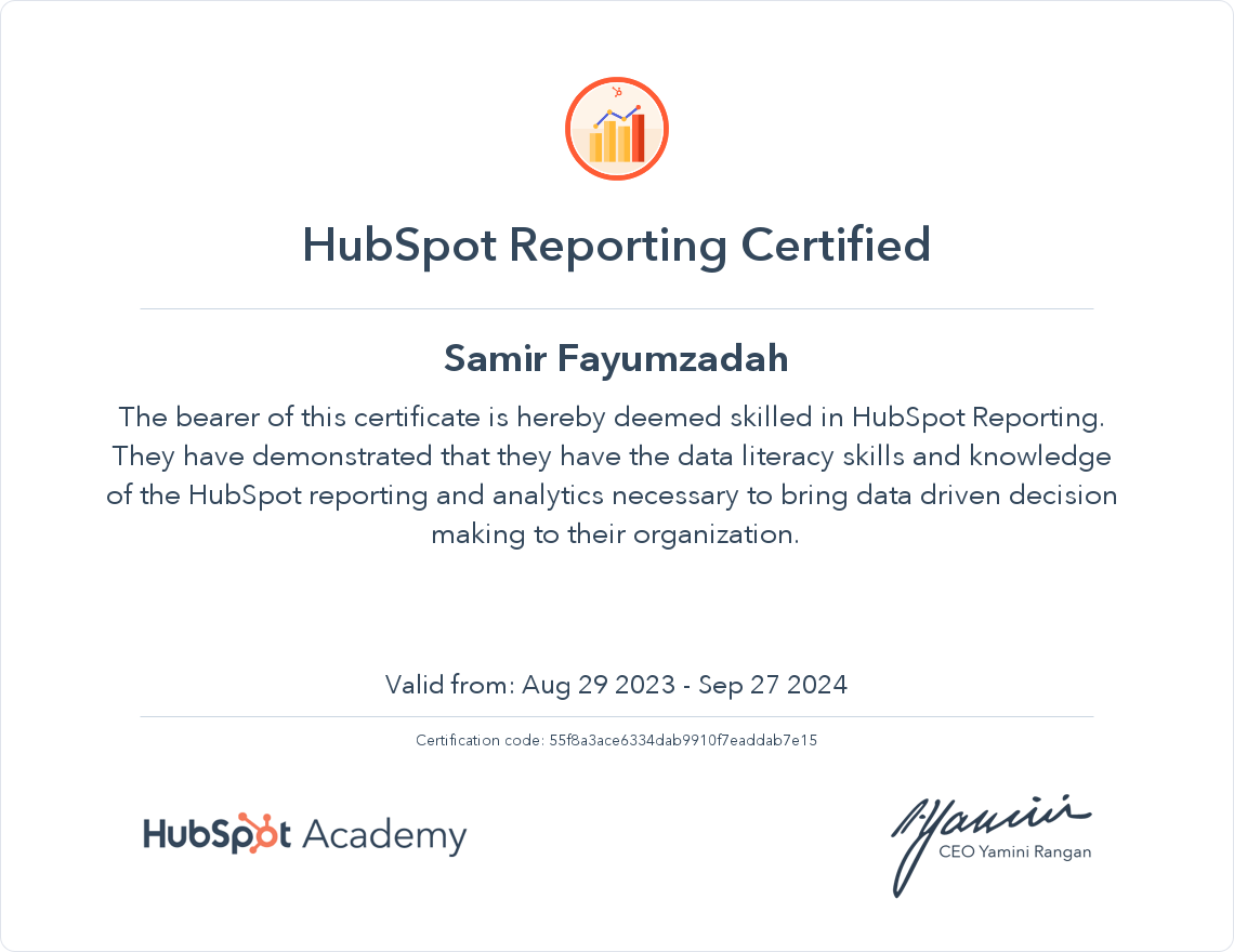 HubSpot Academy HubSpot Reporting Certification